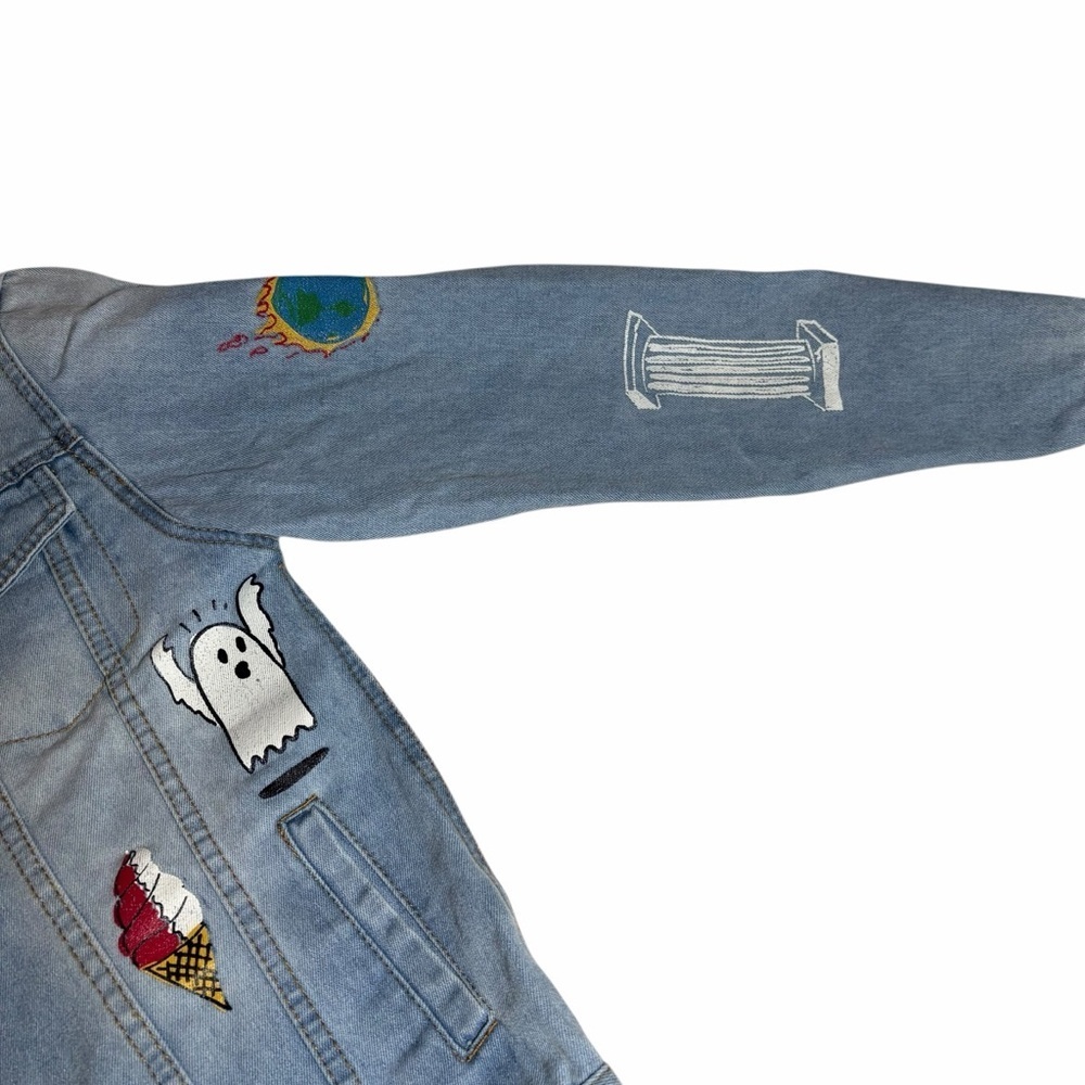 Carbon Screenprinted Graphic Denim Jacket | Light Wash | Size Small - Picture 8 of 14